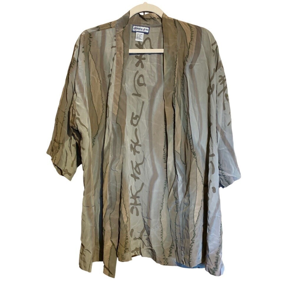Simply Silk Womens One Size Open Front Oriental Asian Artsy Kimono Jacket